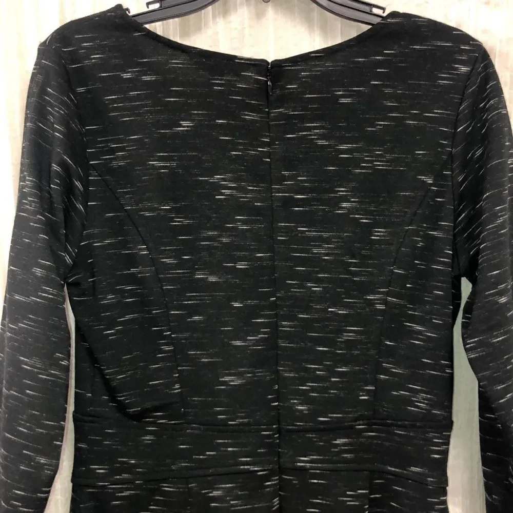BR 8 Black Heather Knit Fitted Dress Quarter Sleeve Back Zip